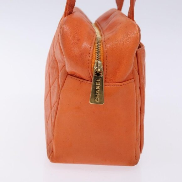 CHANEL Matelasse Hand Bag Lamb Skin Orange Gold CC Auth 133092 - Picture 4 of 16